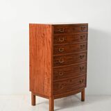 Scandinavian mahogany tallboy with brass handles