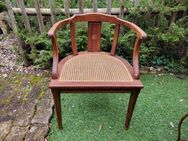 Fauteuil de bureau en bois et cannage
