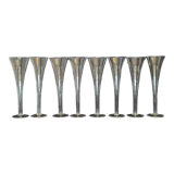 8 old champagne flutes evased blown glass model impossible