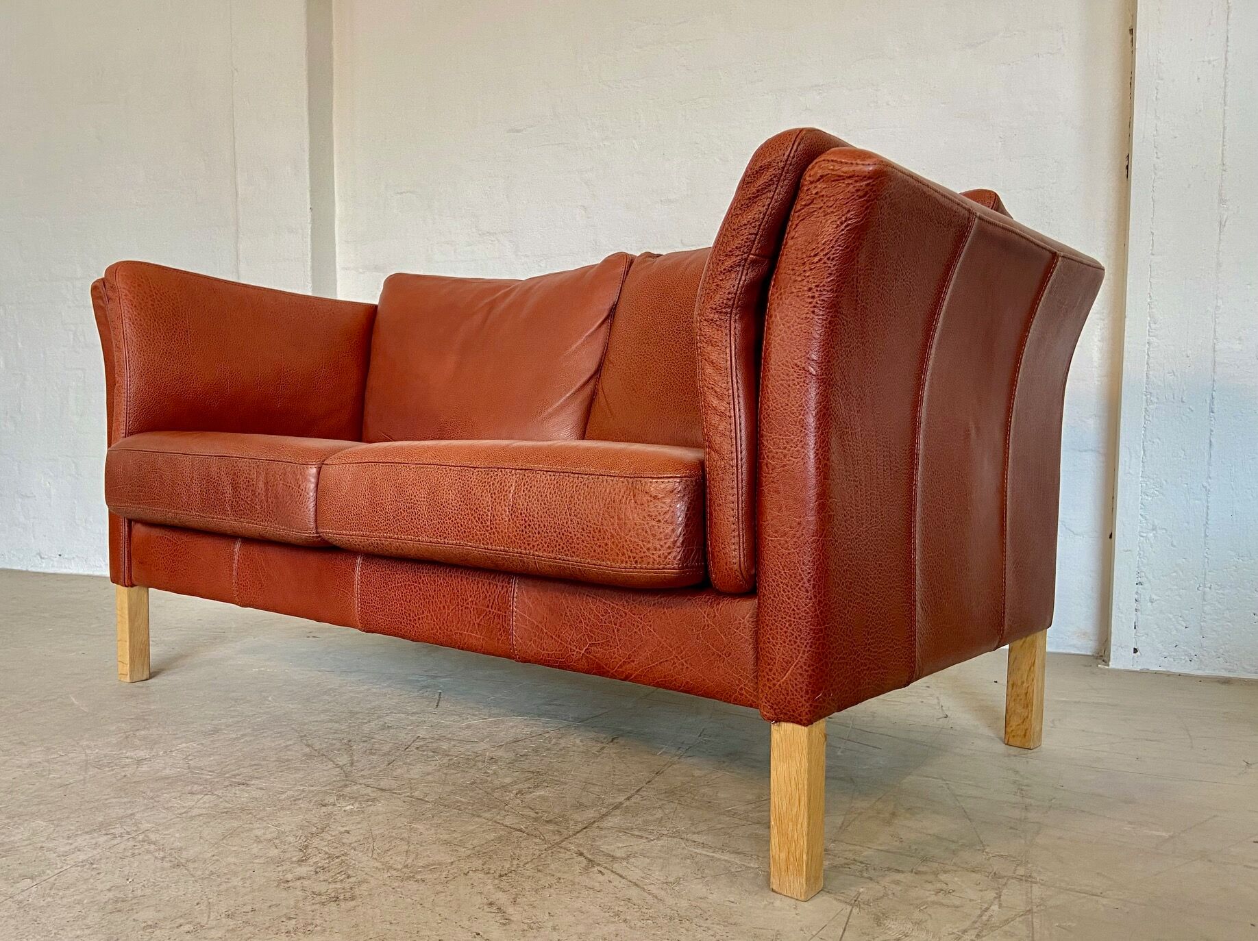 Canapé vintage danois rétro Skalma pour 2 personnes en cuir cognac