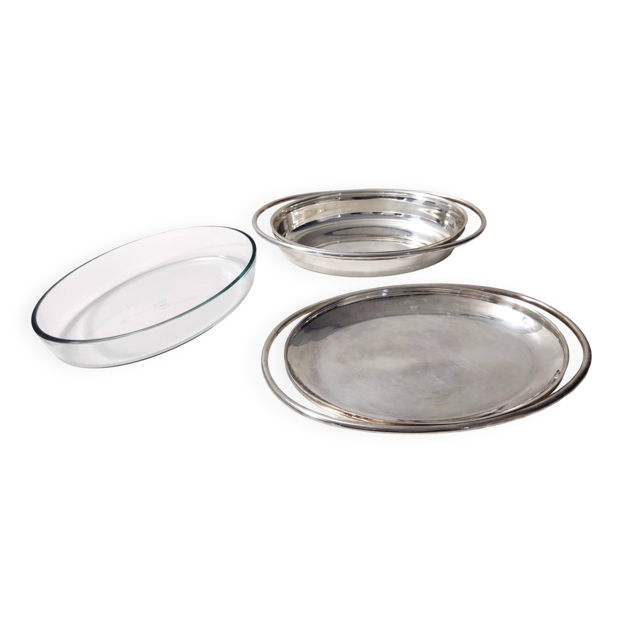 Silver Plated Venison Dish with Pyrex Glass Casserole Dish by Sabattini, Italy