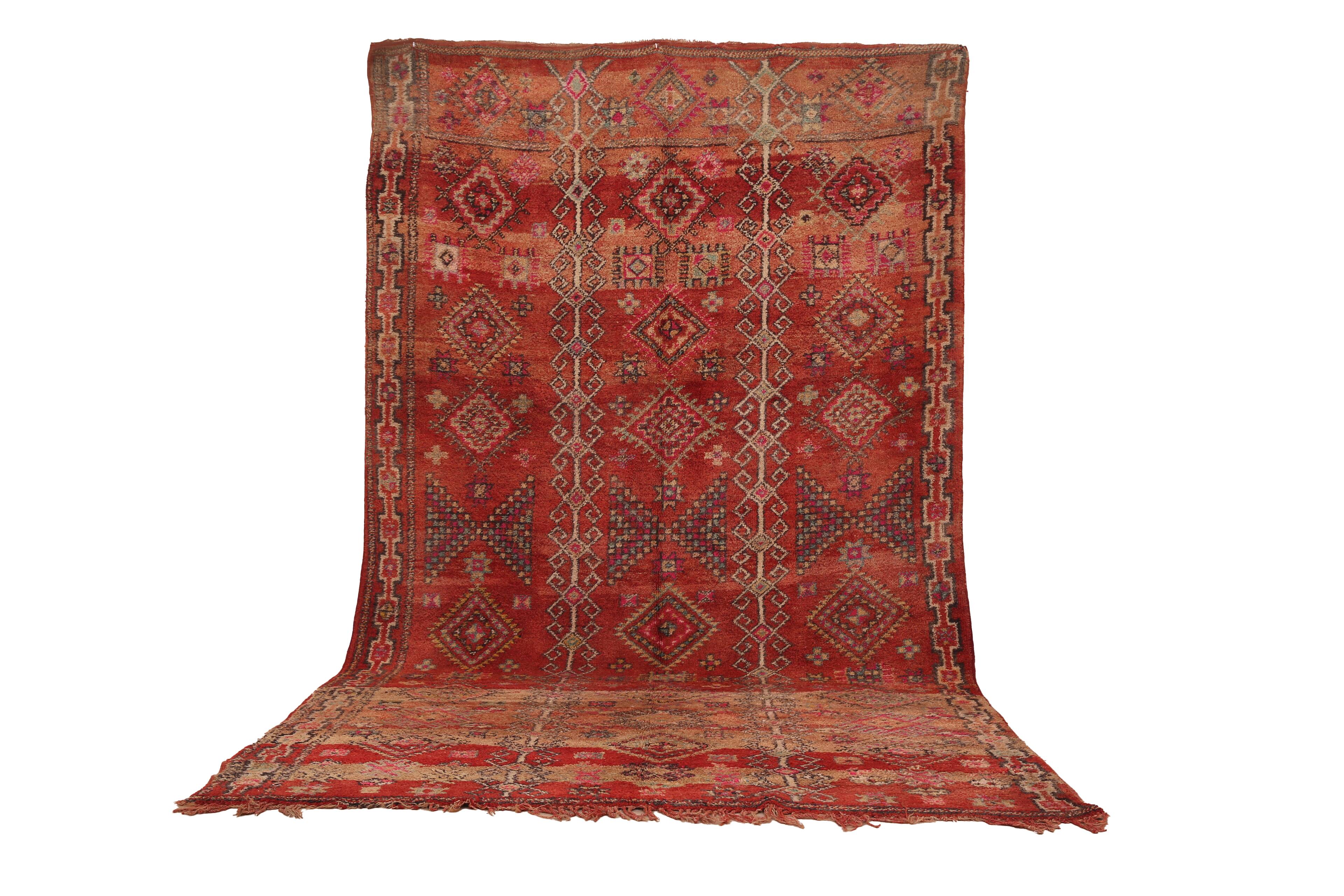 Vintage Moroccan Wool Rug 196 x 350 cm, Berber Handmade Bohemian Rug Unique