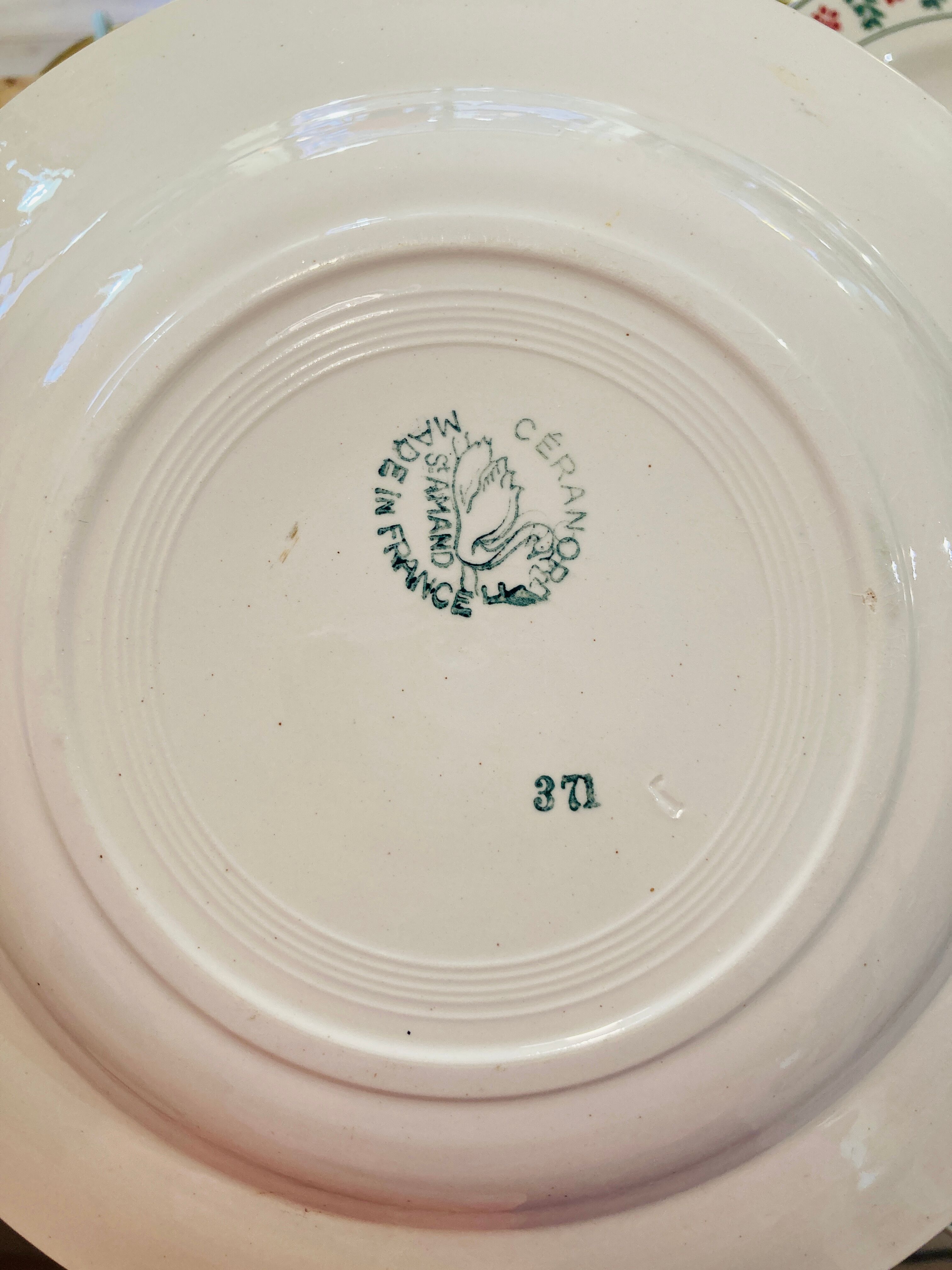 X5 hollow plate with green and red flowers -ceranord-made in france