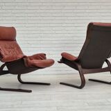 1970s, Scandinavian design, lounge chair, original very good condition, brown leather.