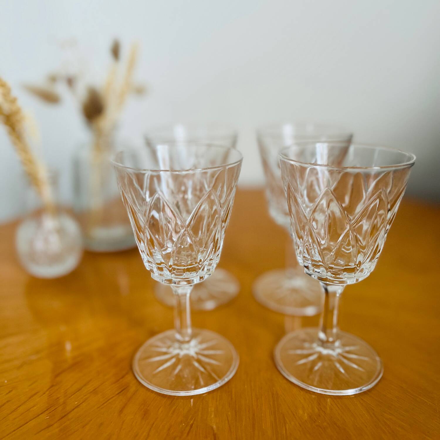 Lot de 4 verres Arlequin en verre de cristal de Reims 1950