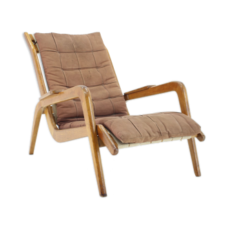 Années 1960 Jan Vanek, Fauteuil en chêne relaxant très rare, Tchécoslovaquie