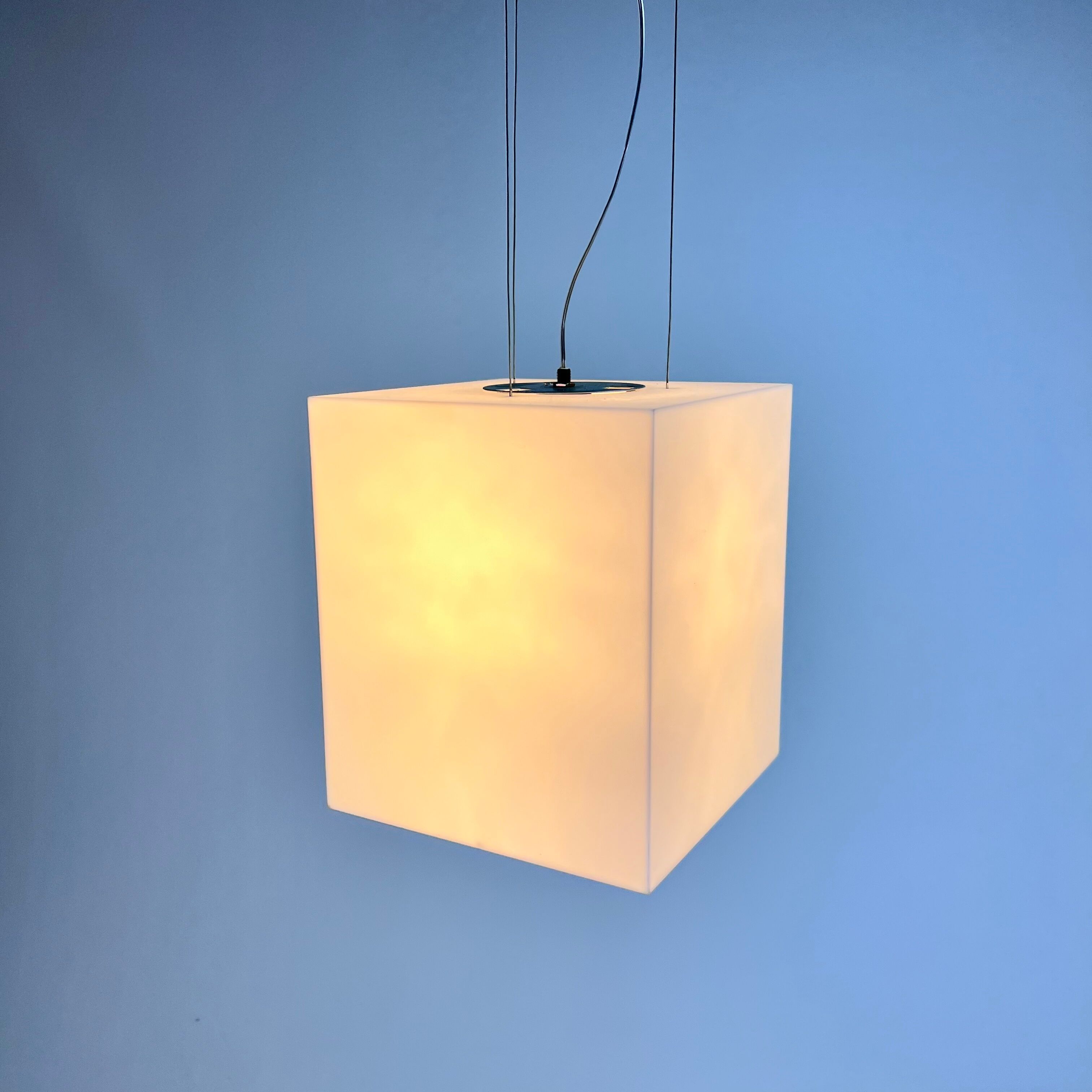 White plastic design cube pendant by Delta light Belgium, 1990s