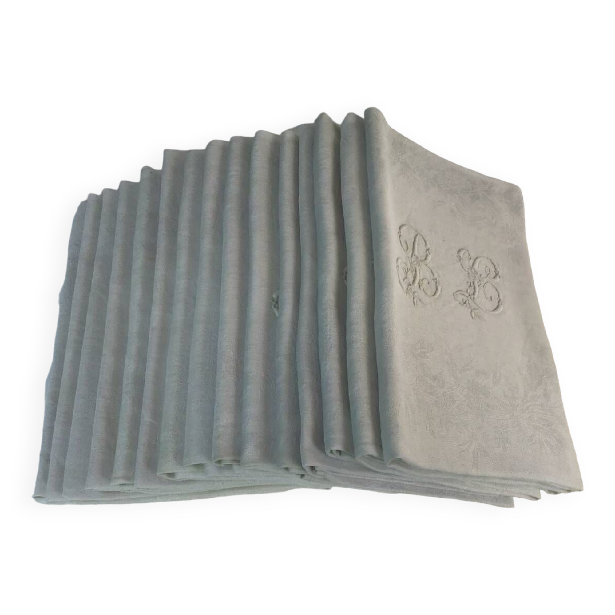 Set of 12 19th century white napkins marked “BL”
