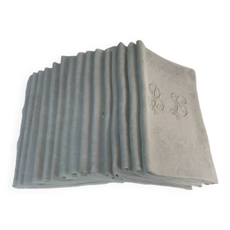 Set of 12 19th century white napkins marked “BL”