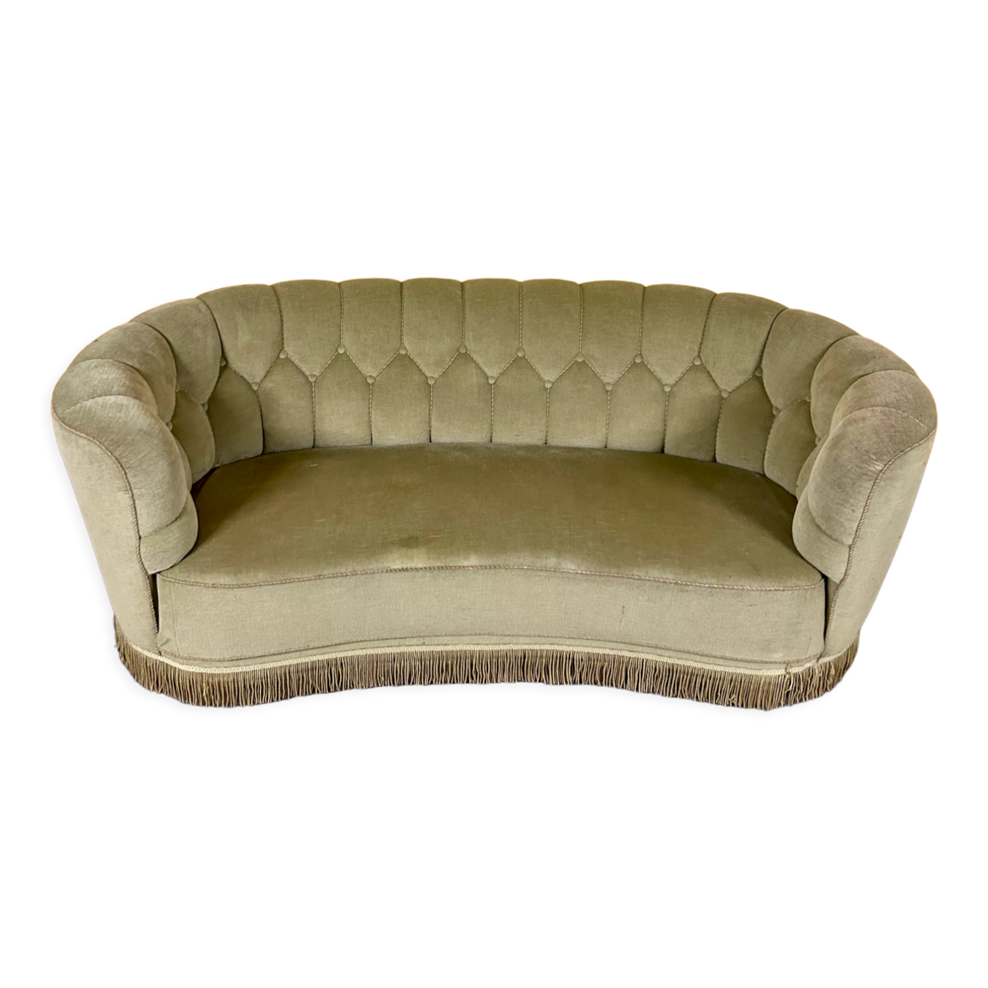 Danish 3 seater banana shaped sofa 1940s