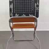 Vintage folding school desk with faux leather seat