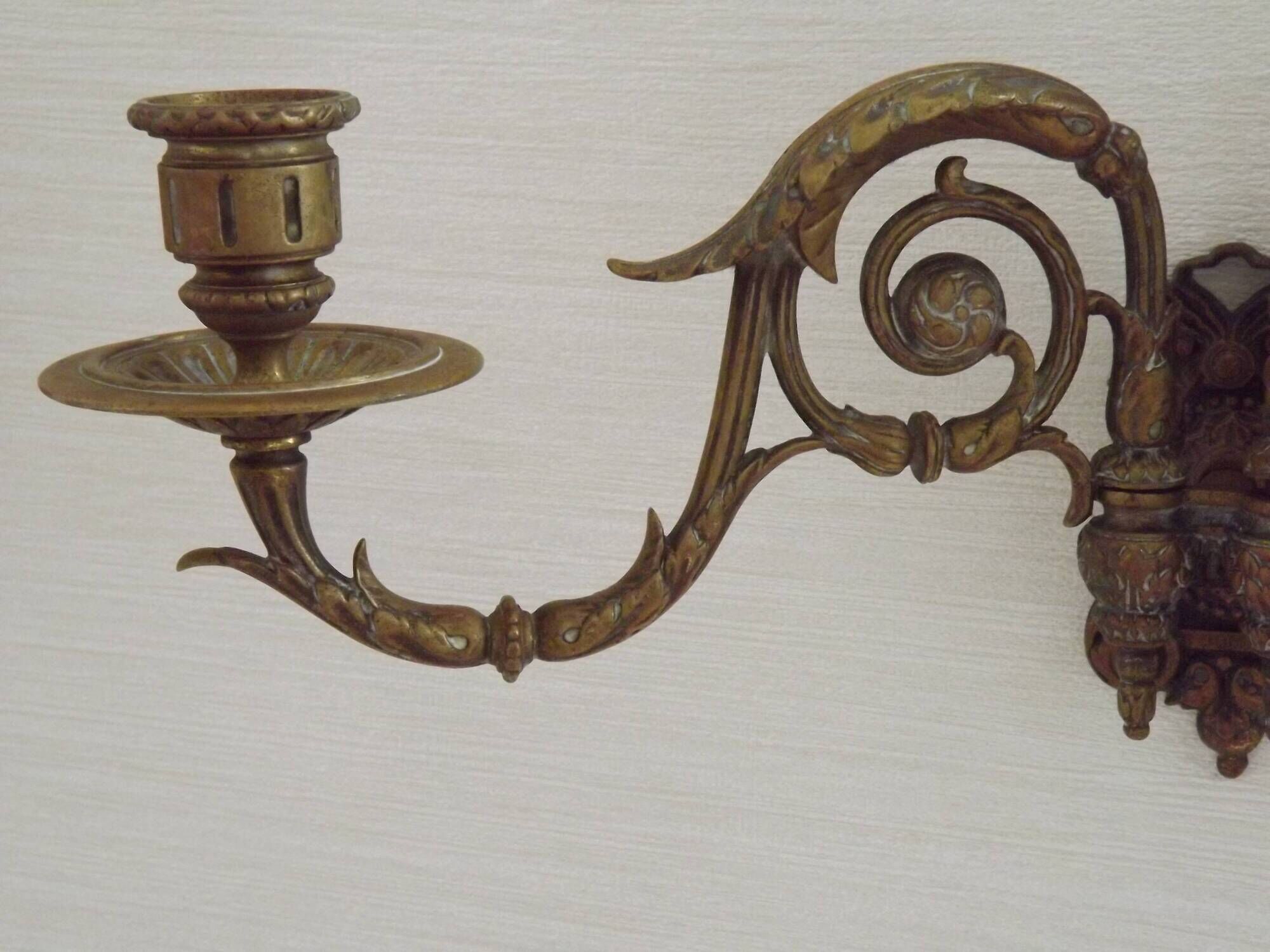 Pair of French Antique Signed GAVEAU 12 Double Piano Candle Sconces
