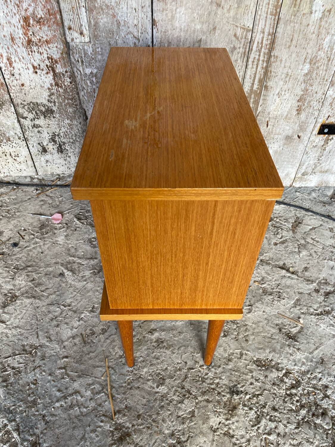 Vintage 1970s Wooden Nightstand with Case + Drawer
