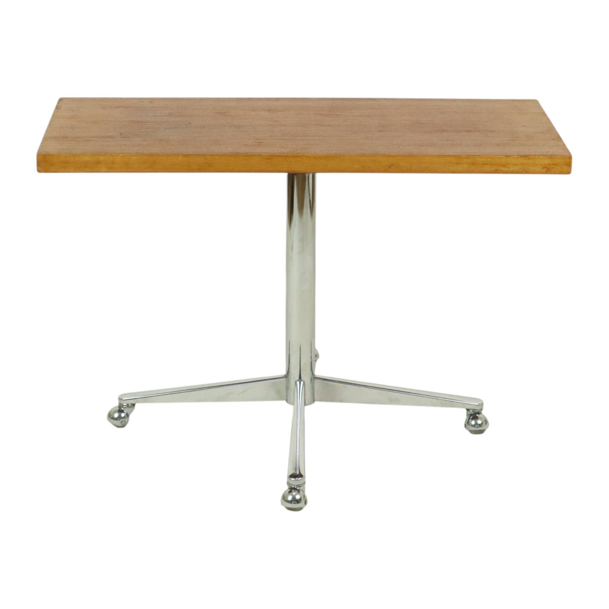 Vintage Coffee Table Side Table Wooden Top Chrome Wheels 90cm