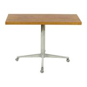 Table basse vintage avec plateau en bois et roulettes chromées, 90 cm