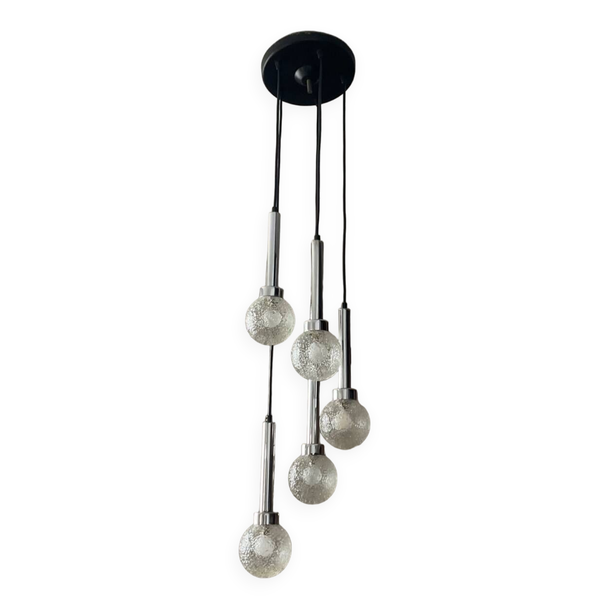 Lustre cascade chrome et verre givré  des années 70