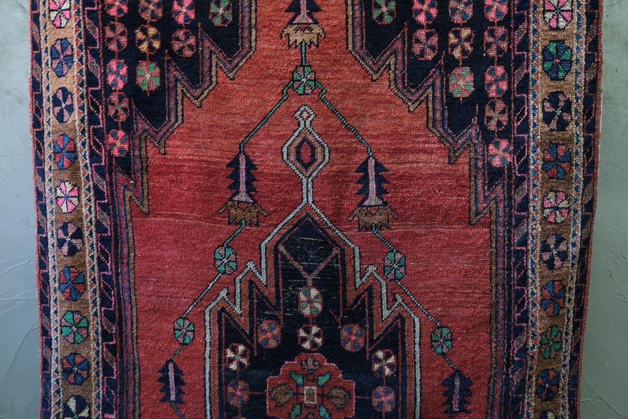 Antique hand-woven persian maslaghan rug, 1920s 254x135cm