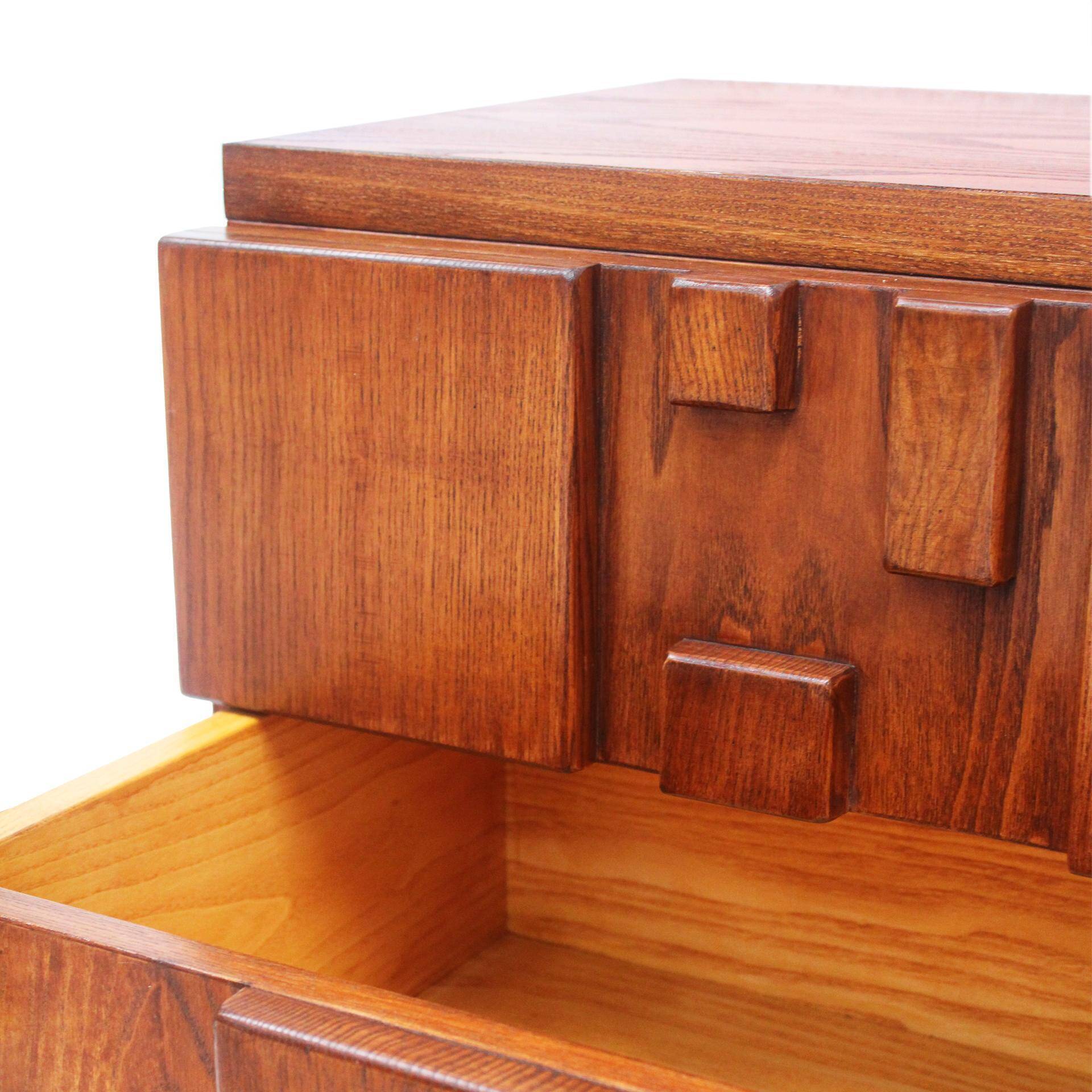 Brutalist Oak Wood Chest of Drawers with Sculptural Fronts, Italian Handcrafted
