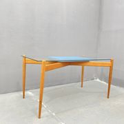 Glass coffee table with a wooden frame, 1960s, Czechoslovakia.