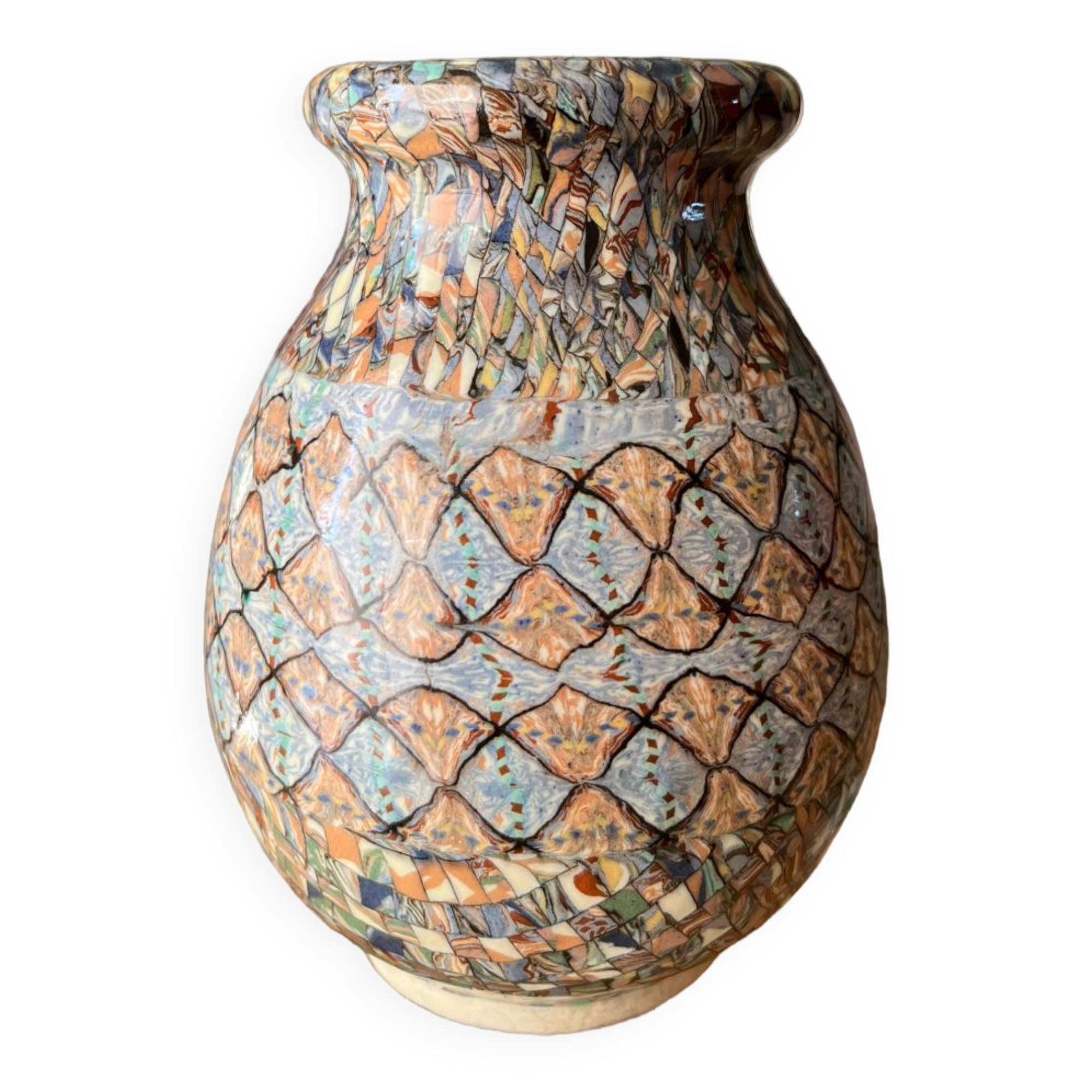 Small Vallauris vase in mosaic clay signed Gerbino