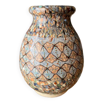 Small Vallauris vase in mosaic clay signed Gerbino
