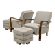 Pair of Art Deco armchairs and two poufs in walnut - 1930-1940