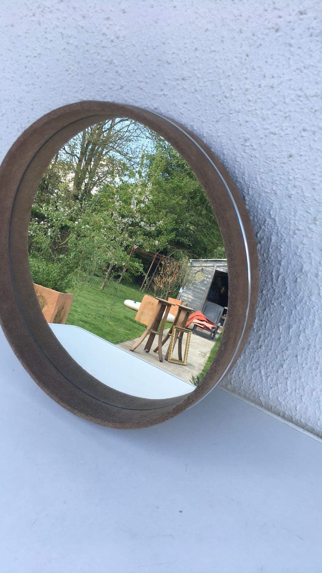Vintage round velvet mirror