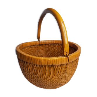 Panier en osier peint jaune d'or, 39 cm