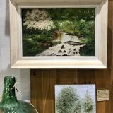 Oil on canvas river in grove