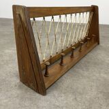 Vintage wooden wall coat rack with 6 chalet-style hooks