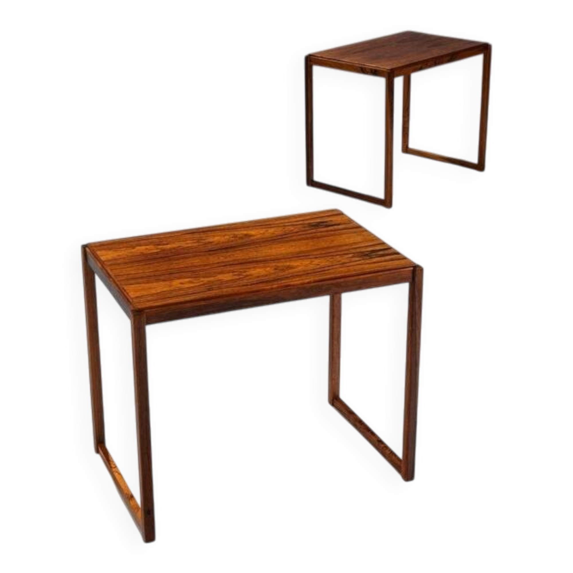 Sled legged pair of rosewood side tables mid-century Denmark 1960