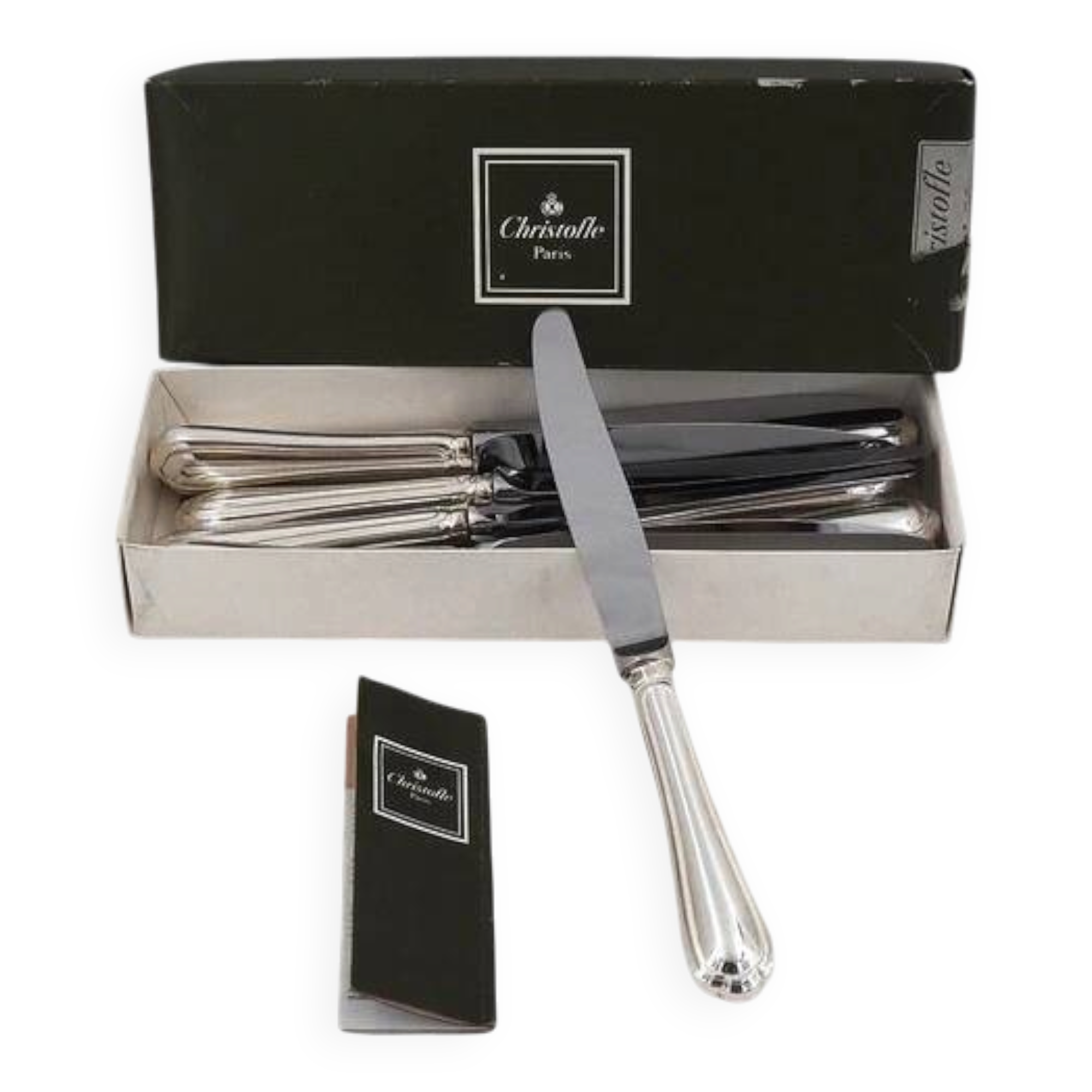 Christofle Spatours, 12 silver-plated table knives, in excellent condition.