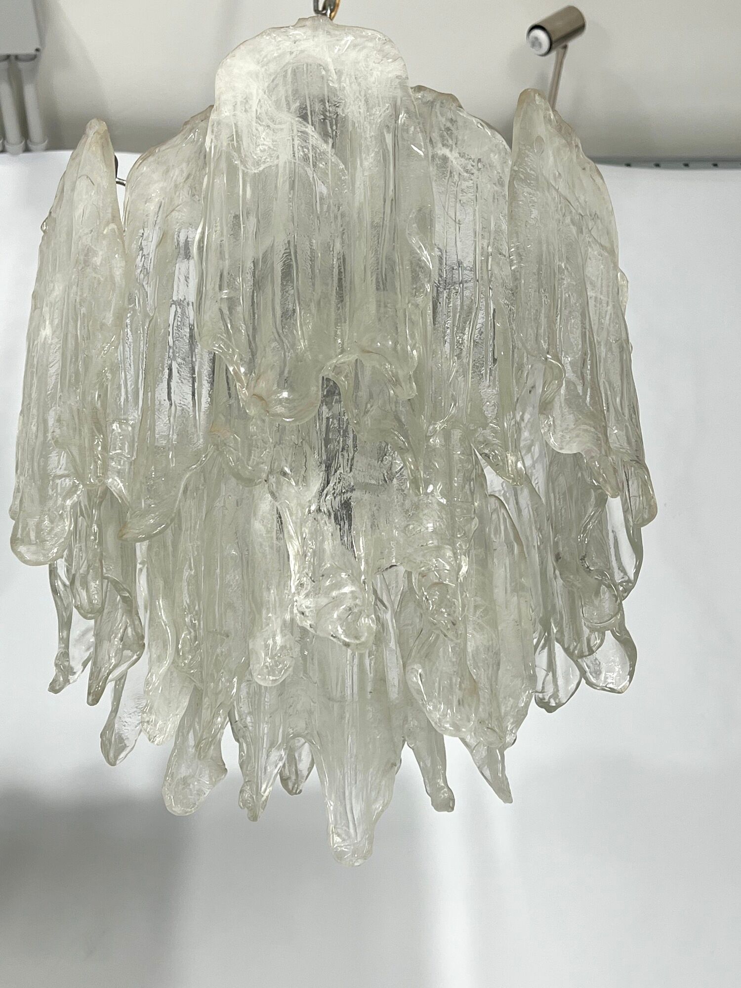 Mazzega Ice glass, pair of vintage murano chandeliers from 70s