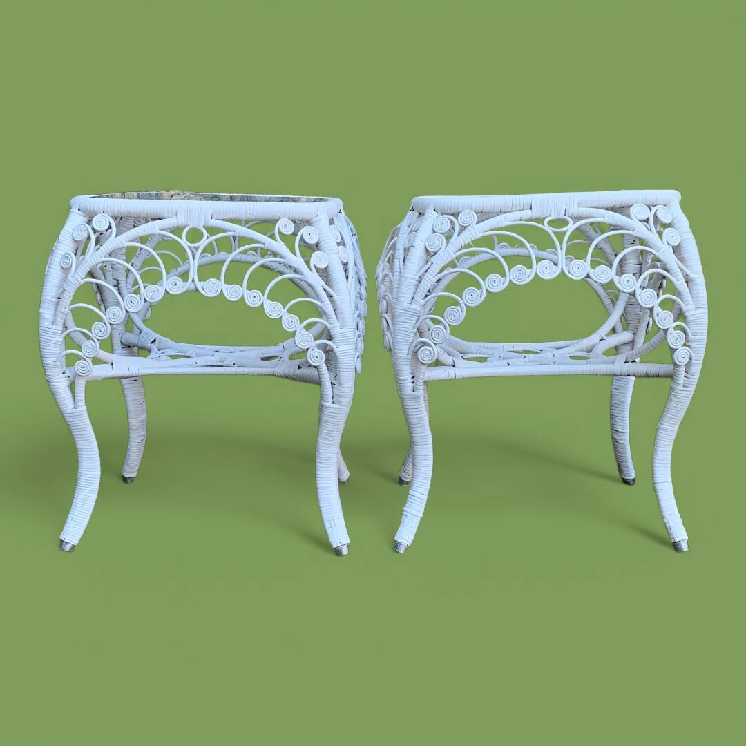 Peacock white rattan side table 1970