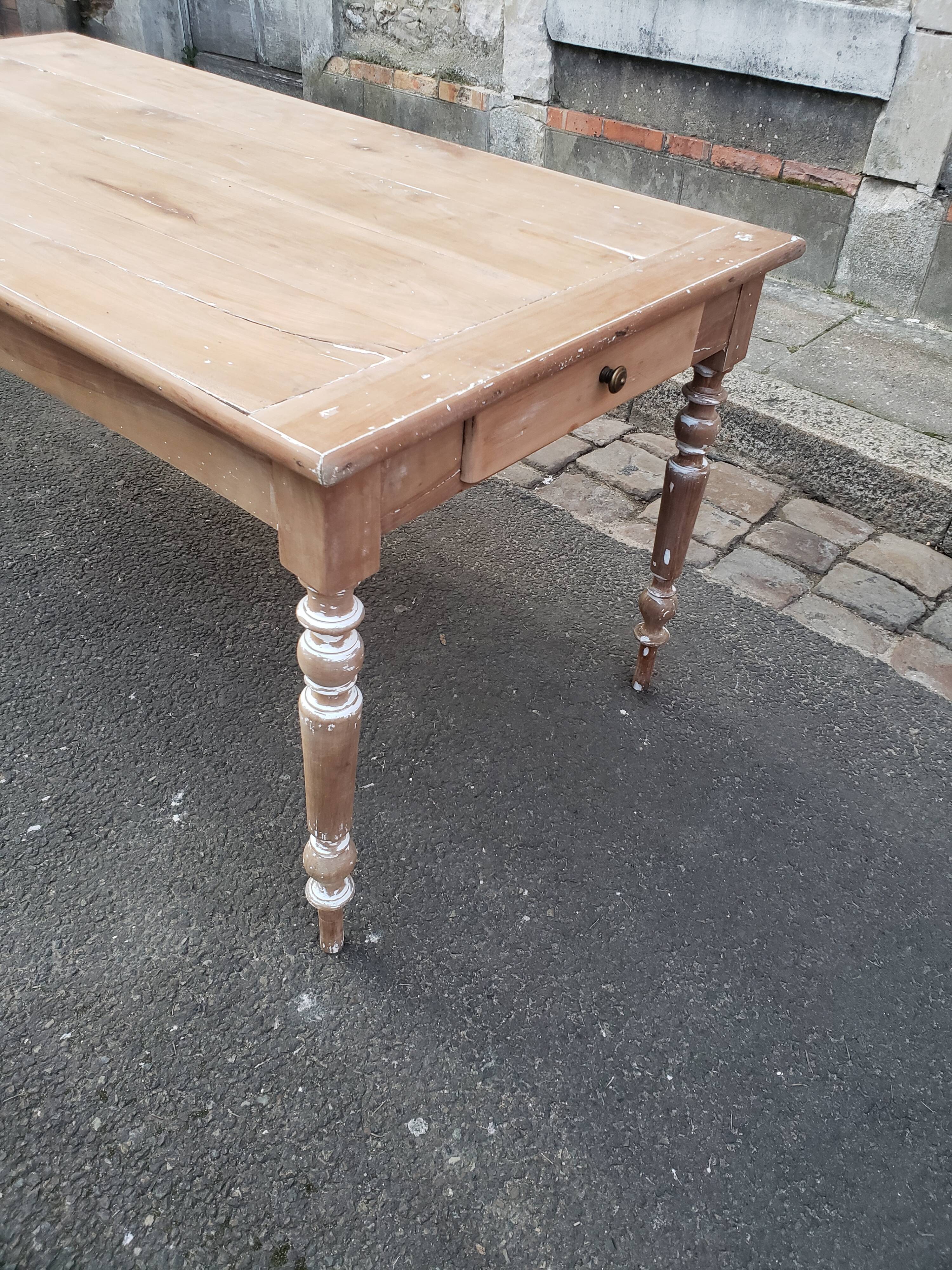 Old patina farm table turned feet