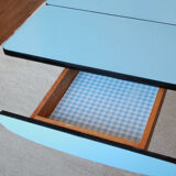 Blue formica table extensions and 2 drawers