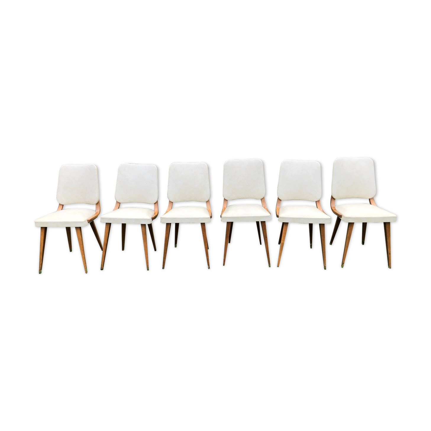 Set of 6 white chairs 1960