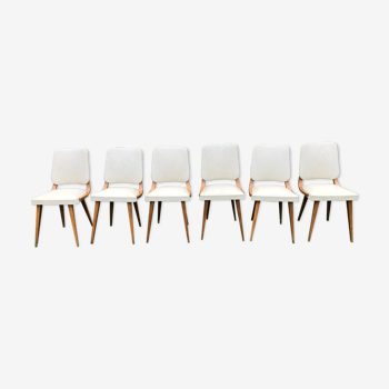 Set of 6 white chairs 1960