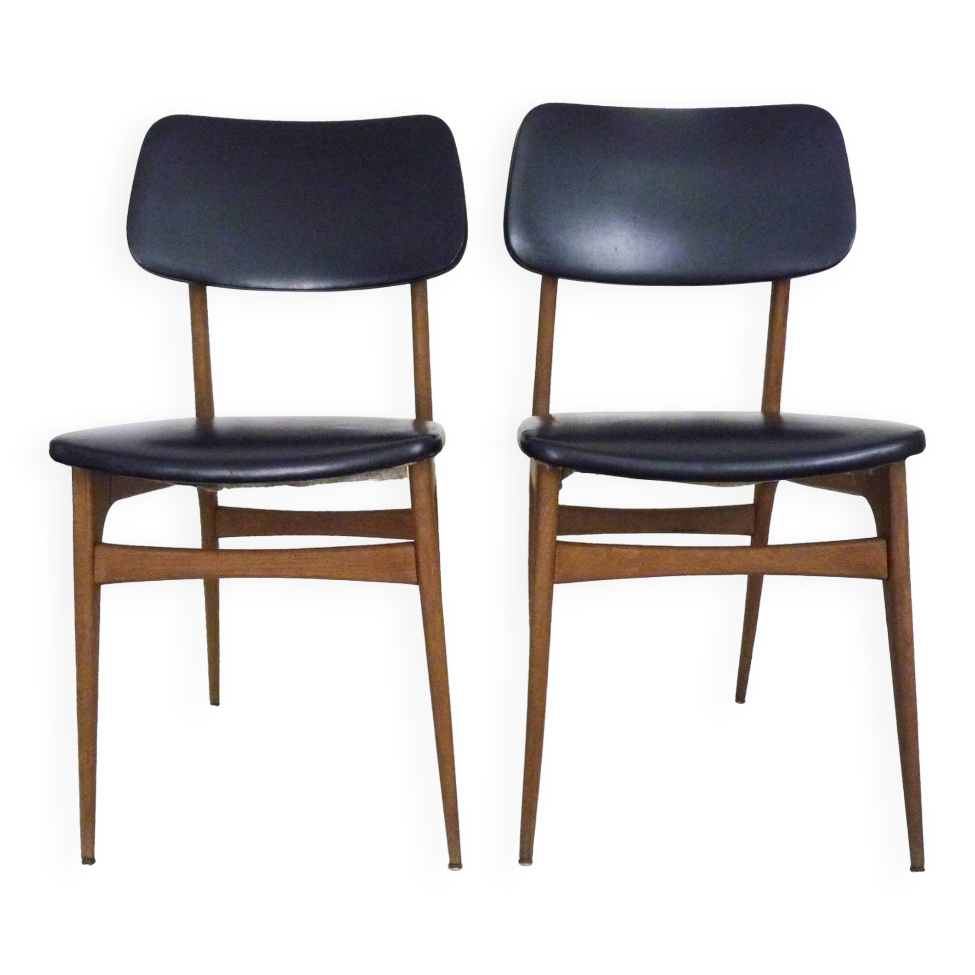 Pair of Scandinavian chairs in beech wood and skai from the 50s