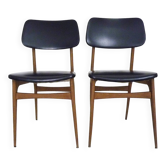 Paire de chaises Scandinave en bois de hêtre et skaï Année 50