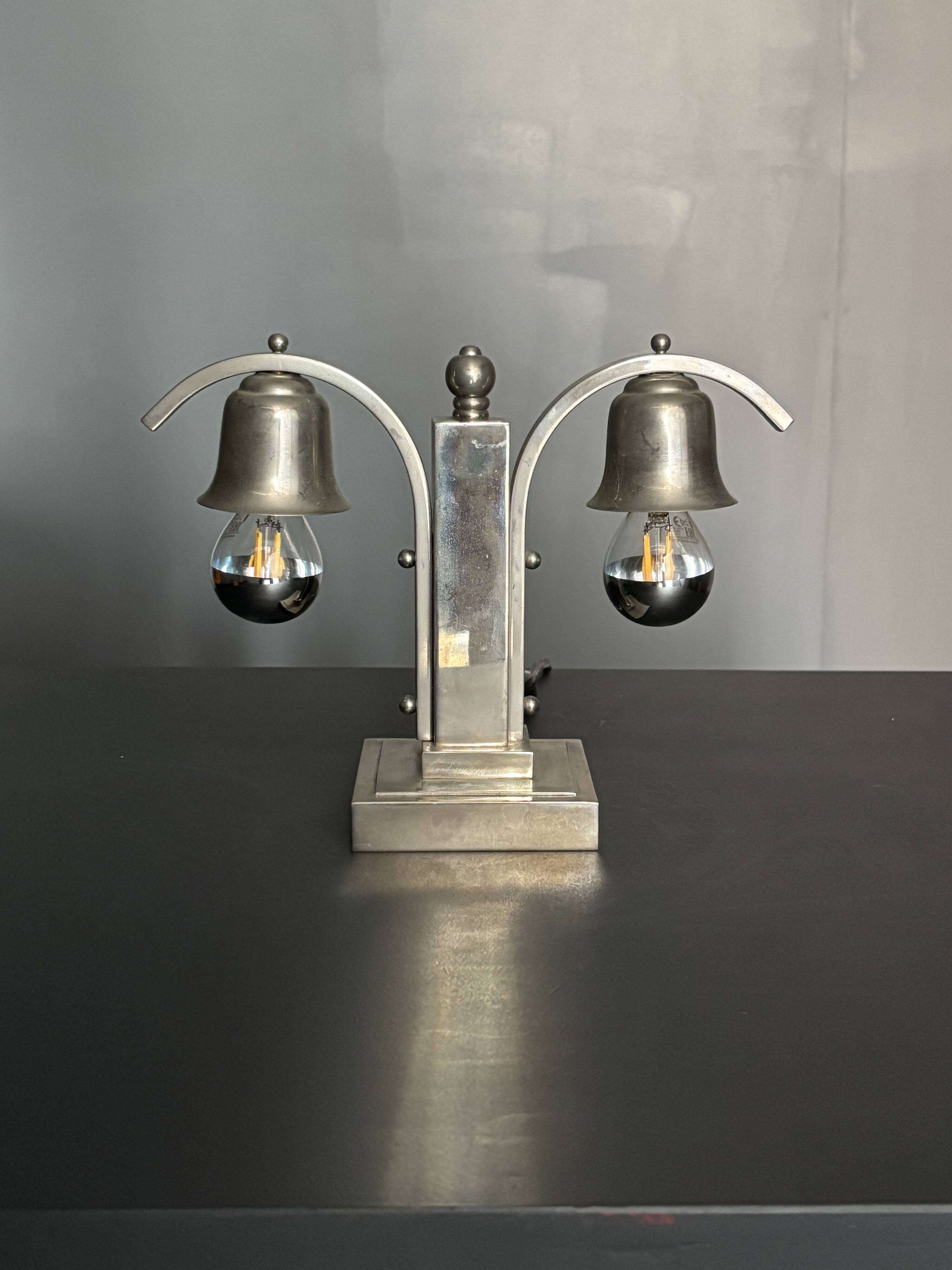 Dutch art deco nickel desk or table lamp, 1930s