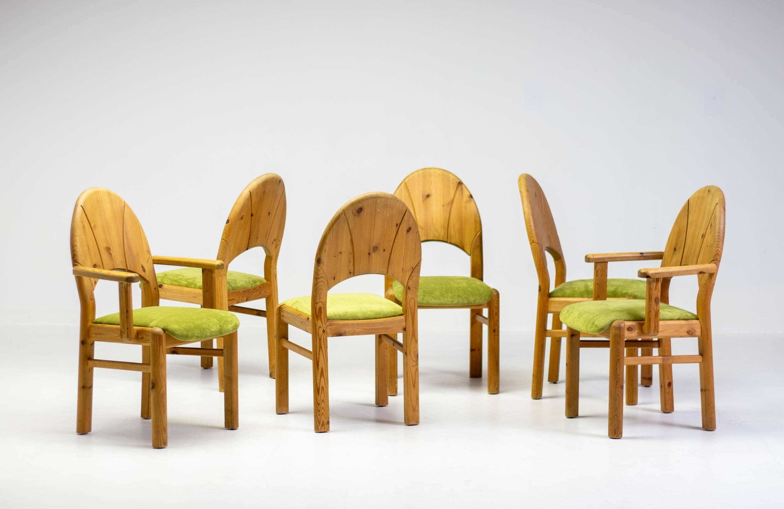 The Modern Scandinavian Oregon Pine Mid-Modern Dining Set - 4 Accent Chairs and 2 Armchairs