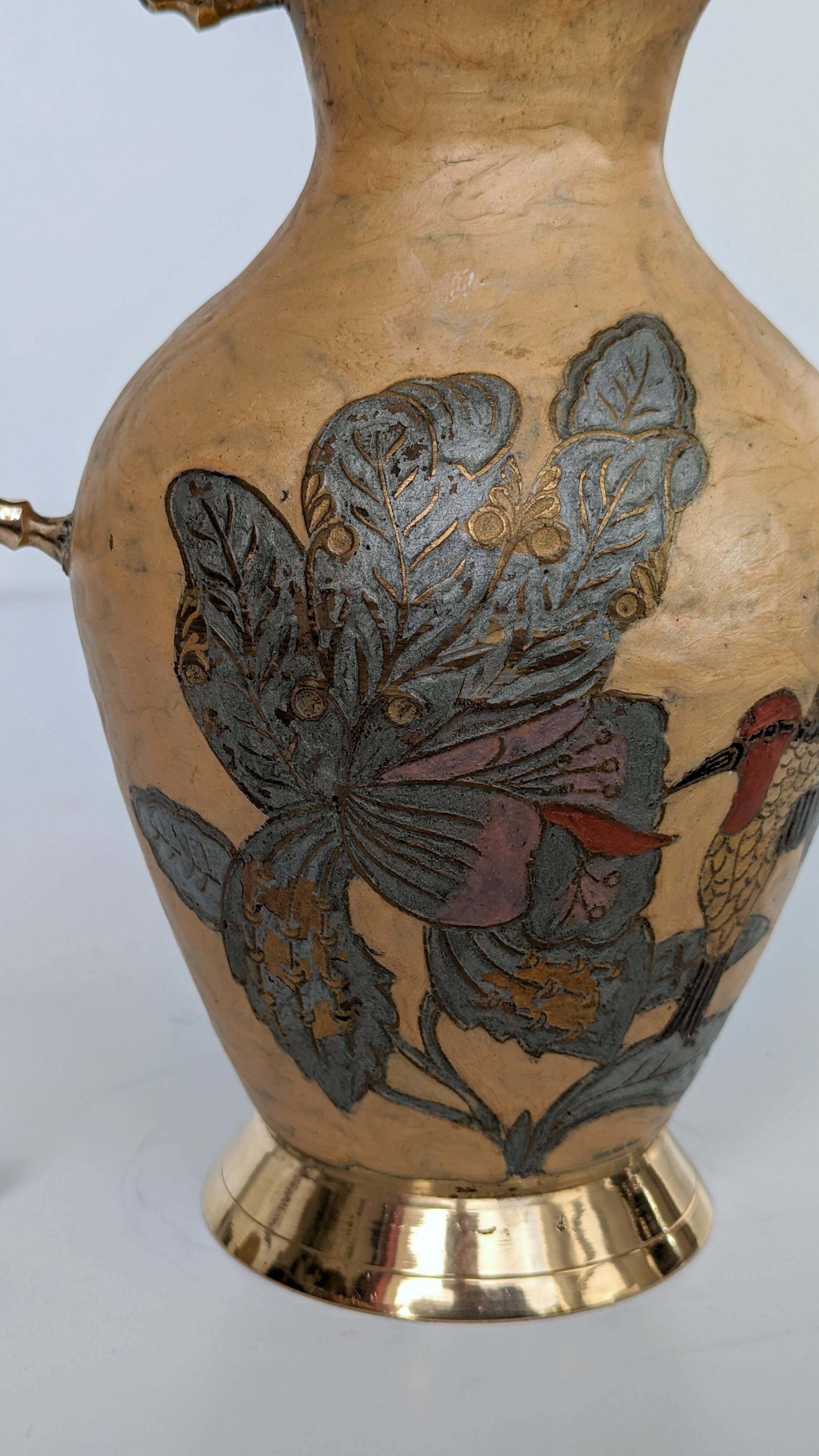 Pitcher, Hand painted brass jug