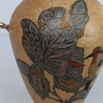 Pitcher, Hand painted brass jug