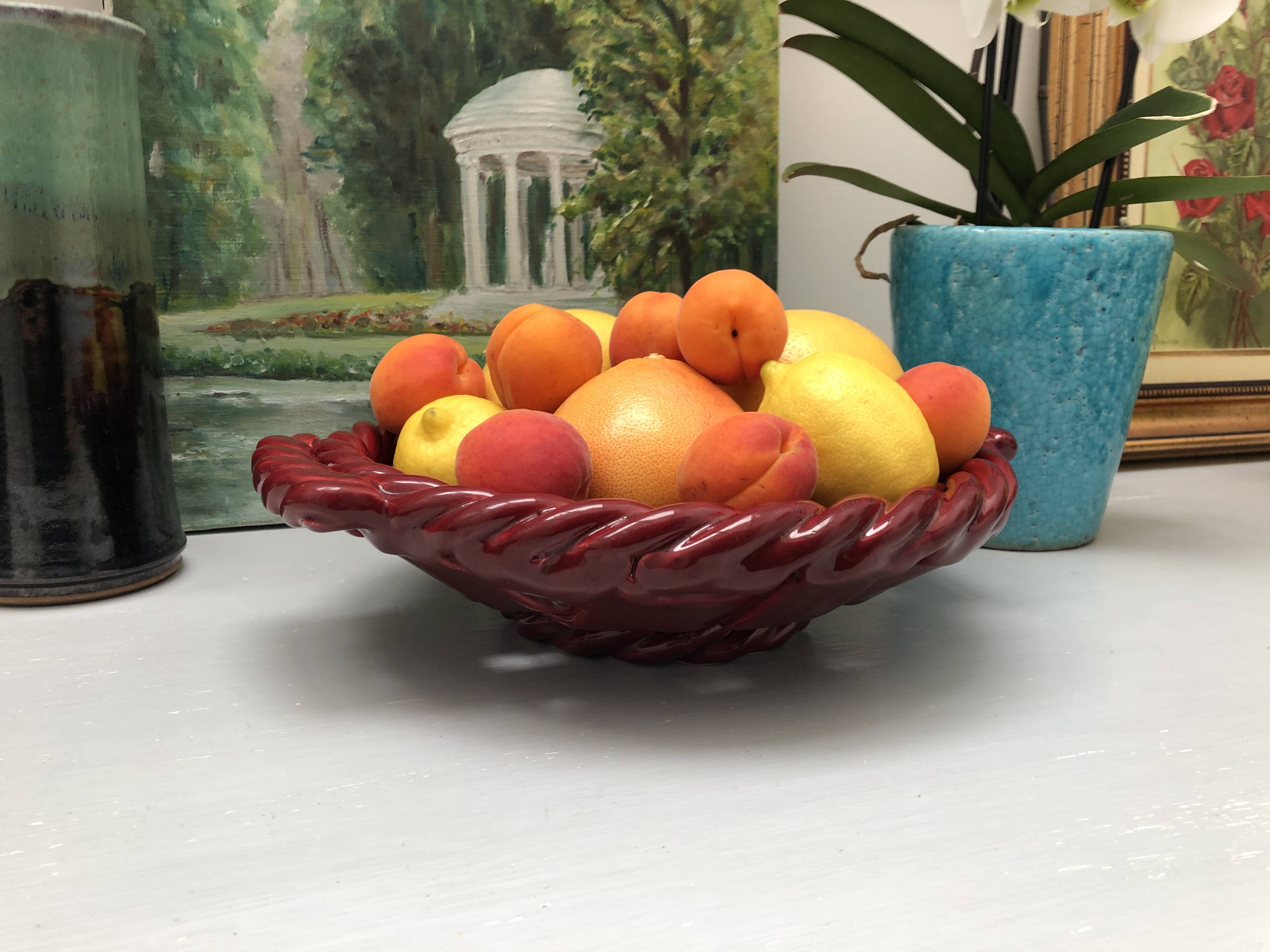 Woven ceramic basket signed France FPP Vallauris