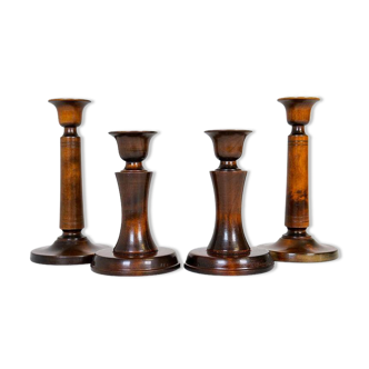 Mid-century set of 4 birch candlesticks by Carl Malmsten, Sweden, 1960s.