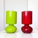 Pair glass table lamps red and green