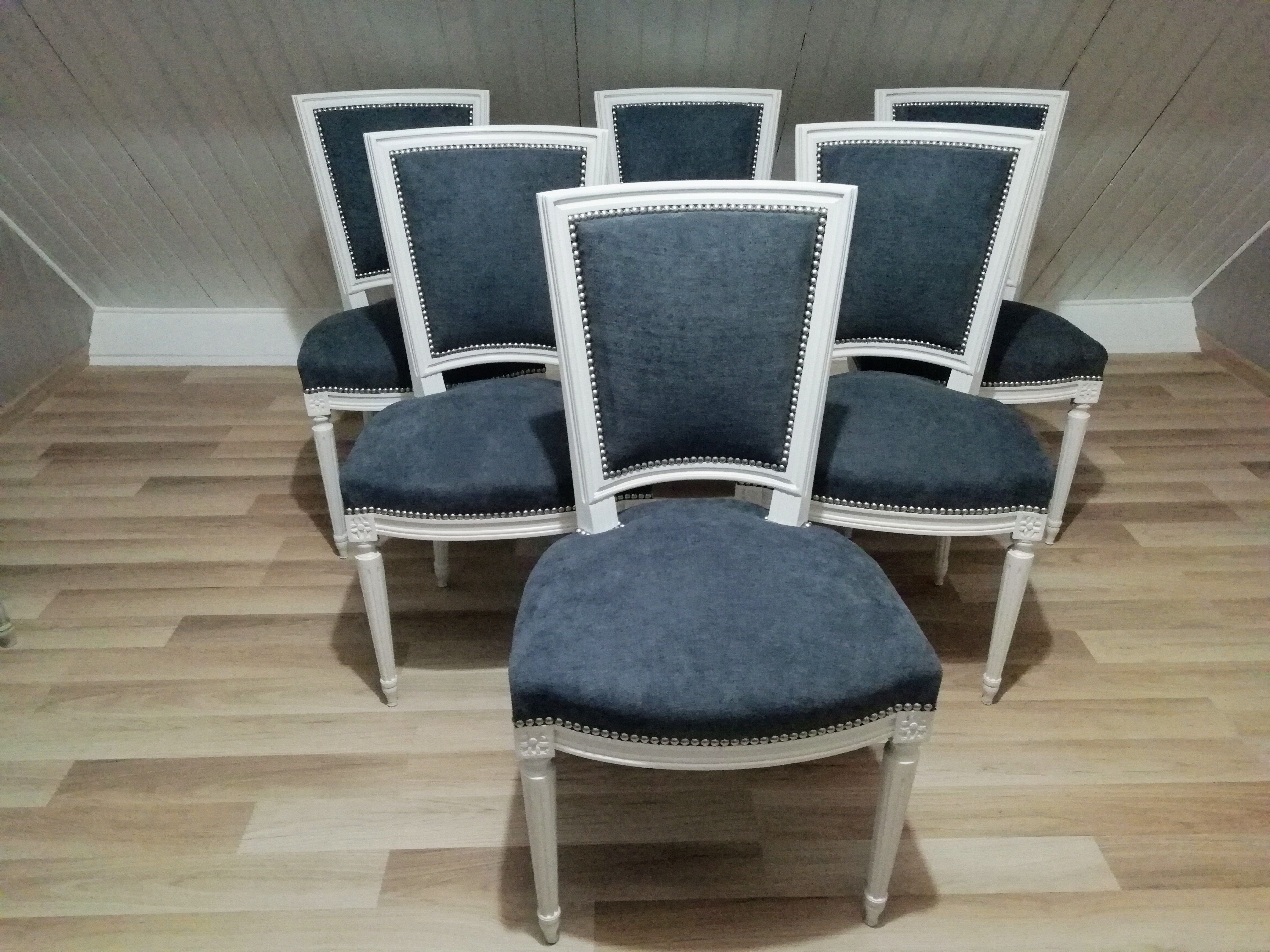 Fully restored grey Louis XVI style chairs