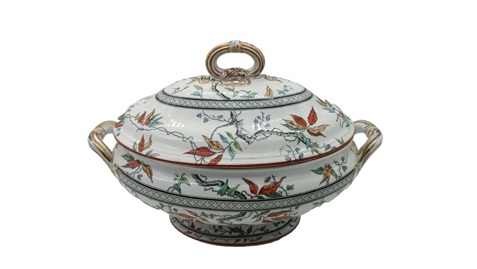 Antique porcelain soup tureen England Minton satsuma 19th century