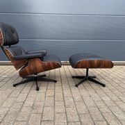 Vitra Eames Lounge chair XL + Ottoman, Zwart leder & Santos Palissander